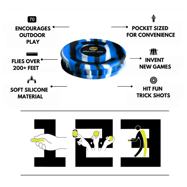 Miniature Flying Disc or active play toys for improved hand eye coordination or outdoor fun - Gravity Disc