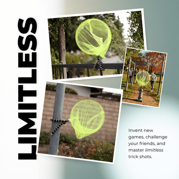 Collage of families and kids using the Gravity Disc Trick Shot Bundle outdoors, showcasing fun gameplay, social play, trick shots, and backyard activity.