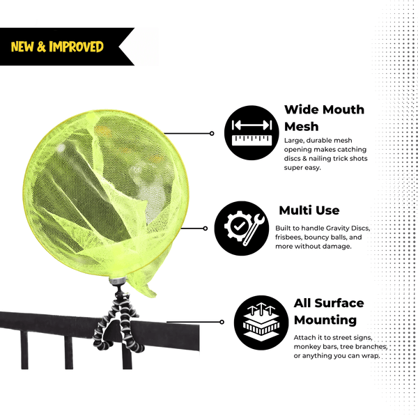 Gravity Disc Trick Shot Net target setup for backyard challenges, highlighting features, accuracy training, trick-shot play, and outdoor game benefits.